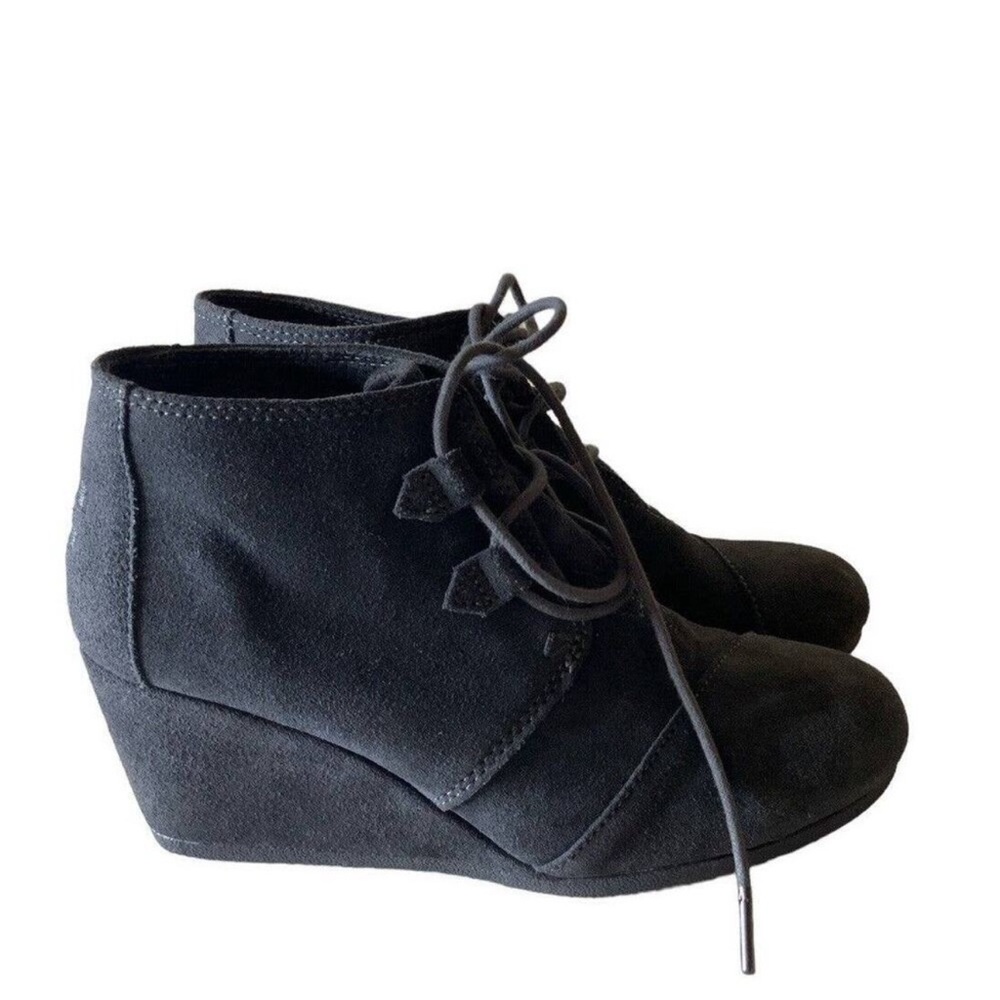 TOMS Kala Black Suede Lace Up Wedge Ankle Boots - Size 6.5 - Picture 5 of 12
